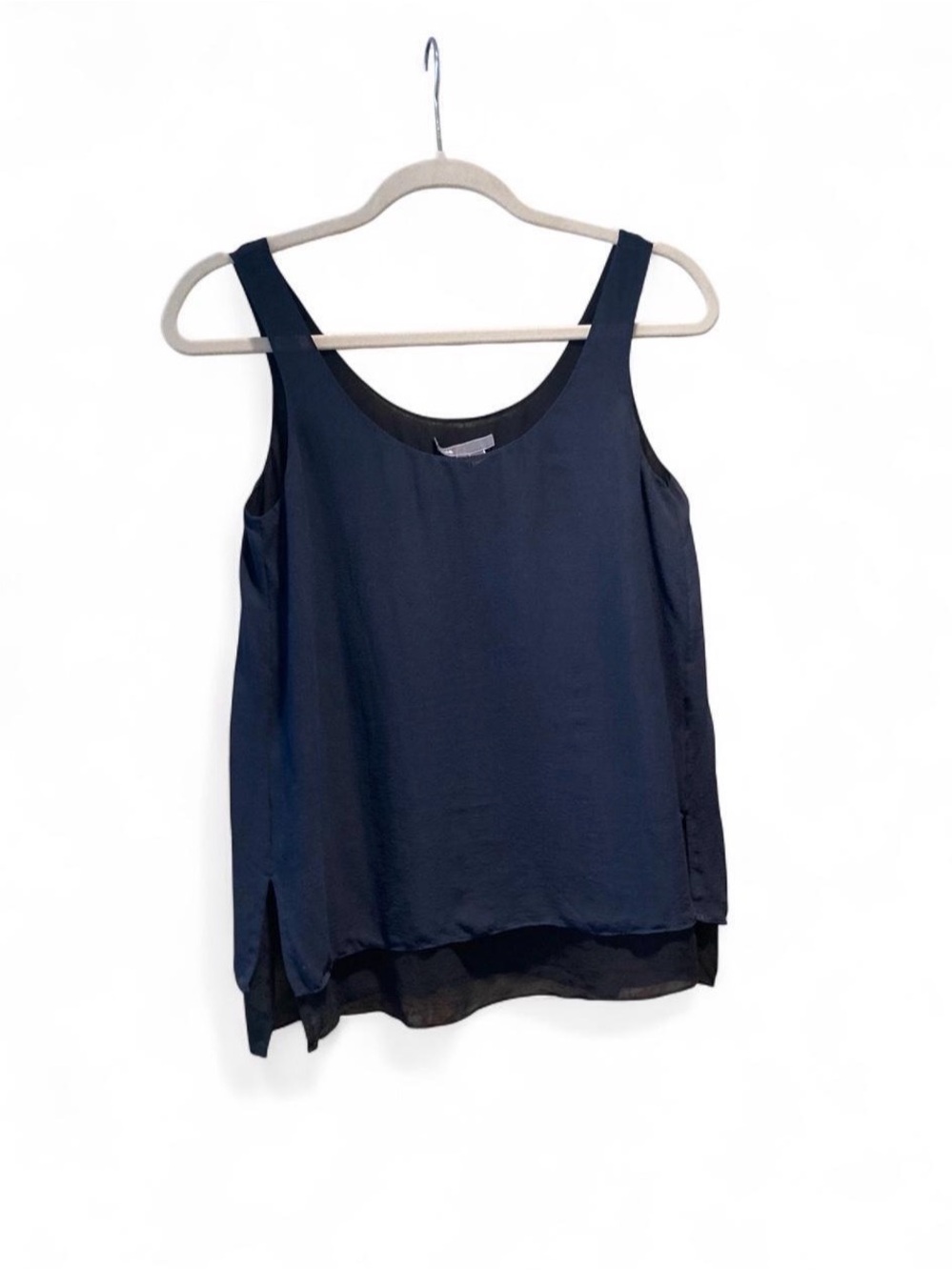 Vince Navy & Black Silk Layered Sleeveless Blouse with Sheer Layer Sz XS